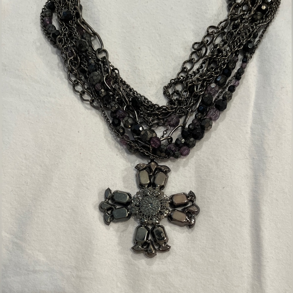 Stunning, dark blue black and purple, multi strand cross neck… - Picture 13 of 17